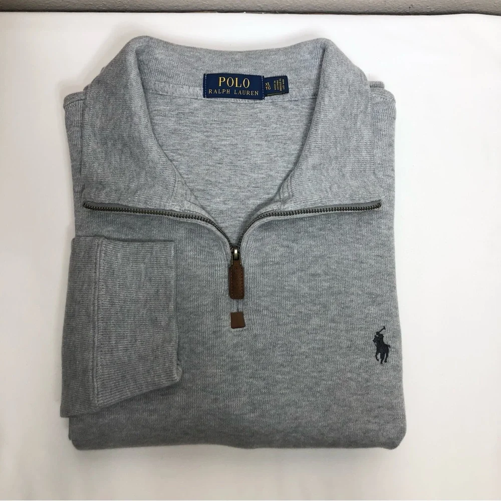 Polo Ralph Lauren Cotton Gray Embroidery Pony‎ 1/4 Zipper Pull Over Sweater XL
